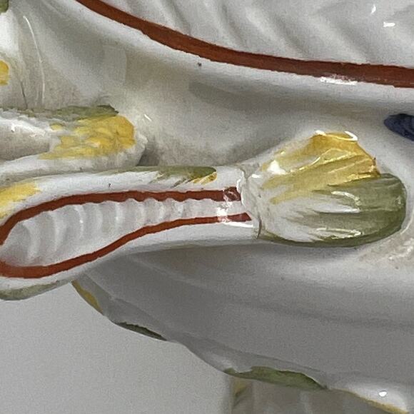 Hand Painted Vintage Italian Faience Footed Porcelain Tureen W/ Underplate Italy - Picture 13 of 15